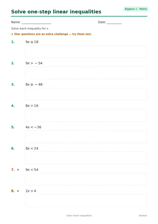 Solve one-step linear inequalities