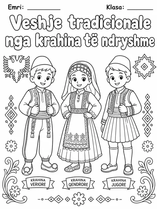 Veshje tradicionale nga krahinat e ndryshme - Faqe ngjyrosjeje