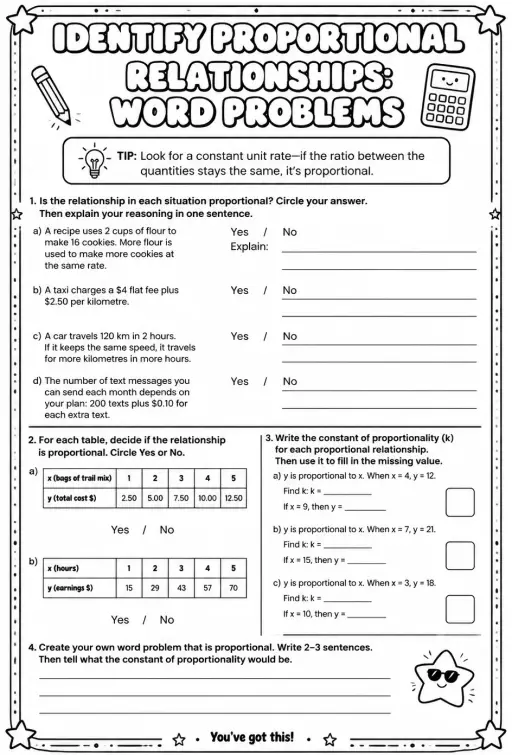 Identify proportional relationships: word problems