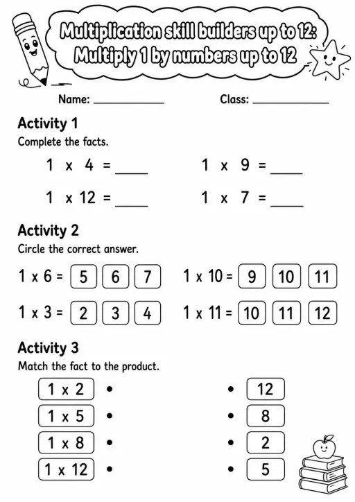 Grade 3 Multiplication Skill Builders Up To 12 Math Worksheet Pack