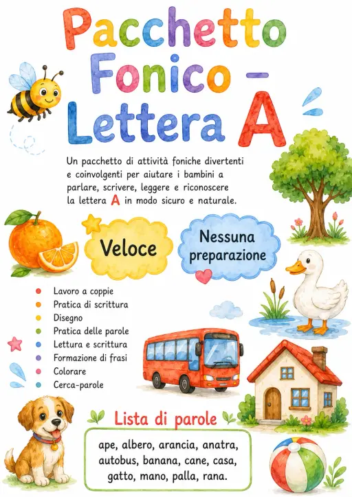 Italian Letter A Phonics Worksheets Pack