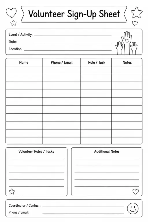 Volunteer Sign-Up Sheet