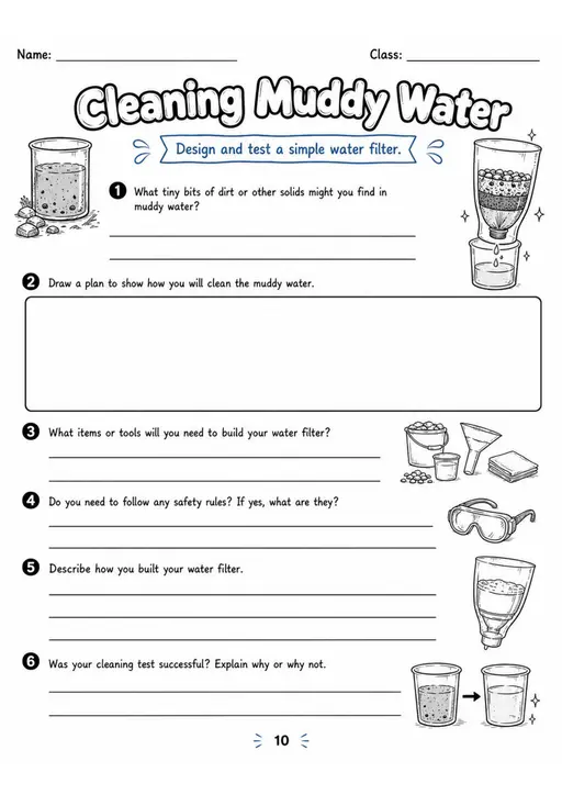 Cleaning Muddy Water - Grade 3 Science Worksheet