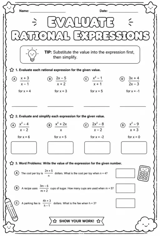 Evaluate rational expressions