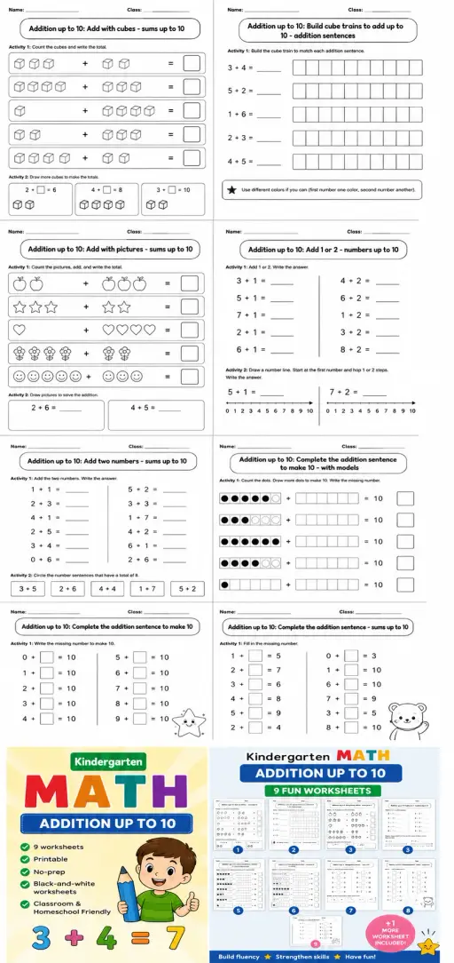 Grade 1 Complete The Equation Math Worksheet Pack