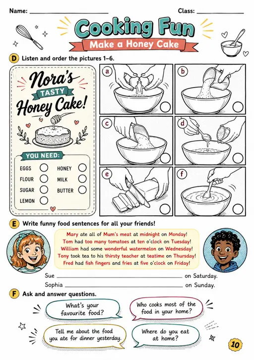 Cambridge Flyers - Cooking Fun | Free Worksheet