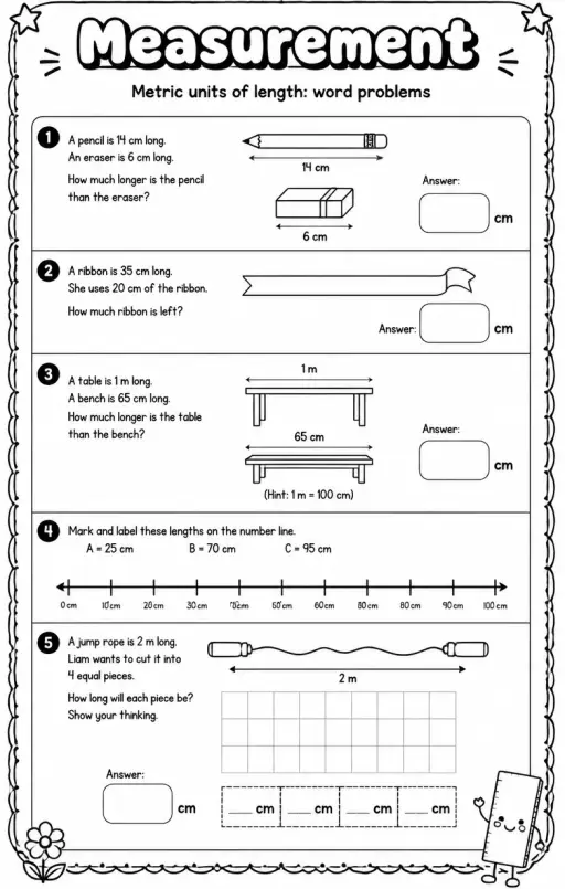 Metric units of length: word problems