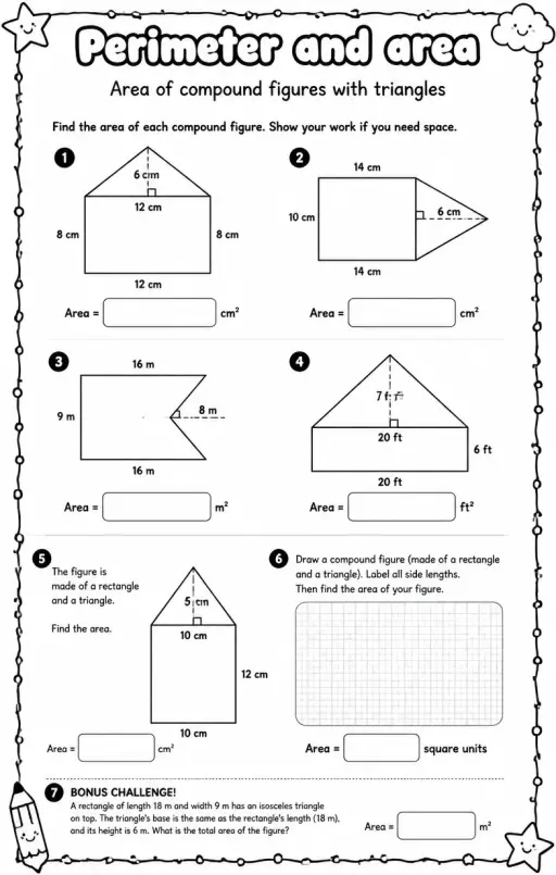 Area of compound figures with triangles