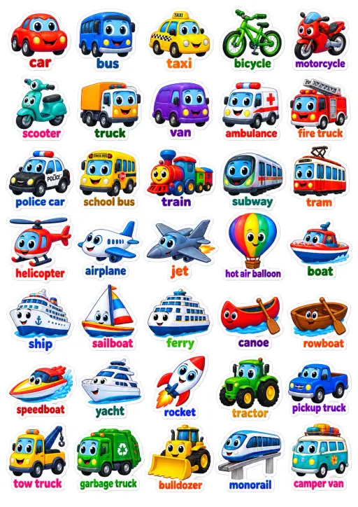 Transportation Vehicles Collection English Vocabulary Stickers preview