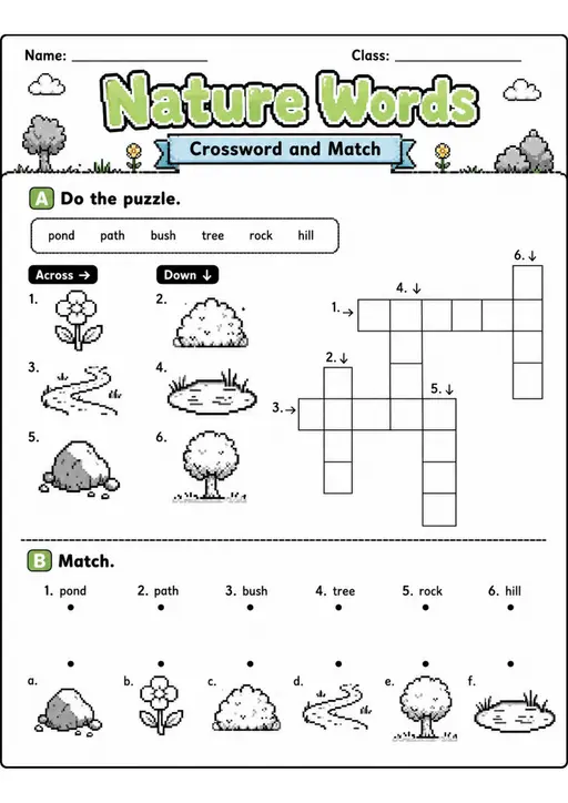 Nature Words | Grade 1 Vocabulary Worksheet