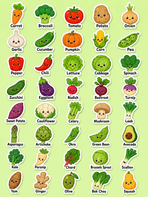 Vegetables Printable Sticker Sheet