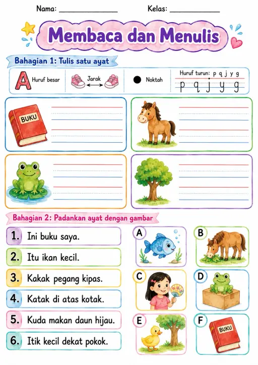 Malay Letter K Phonics Worksheets Pack
