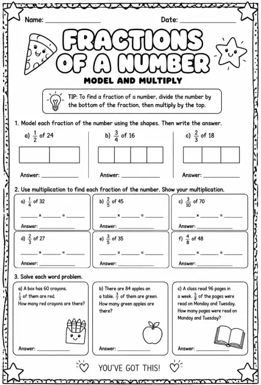 Fractions of a number: model and multiply