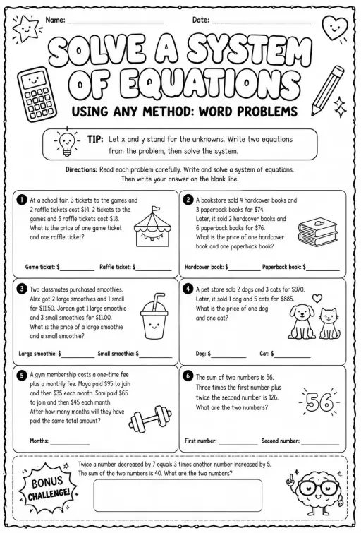 Solve a system of equations using any method: word problems