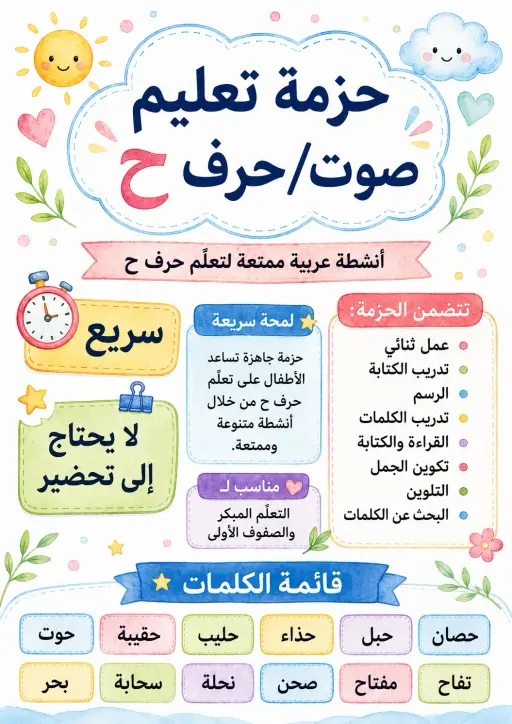 Arabic Letter Haa Phonics Worksheets Pack