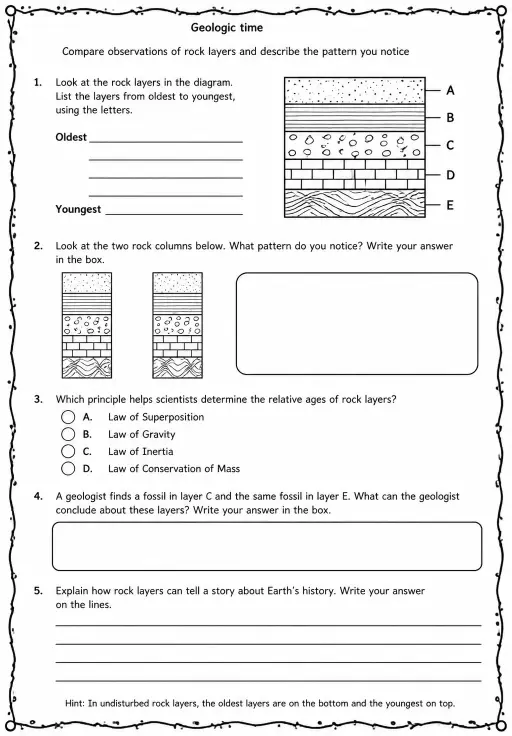 Compare observations of rock layers and describe the pattern you notice