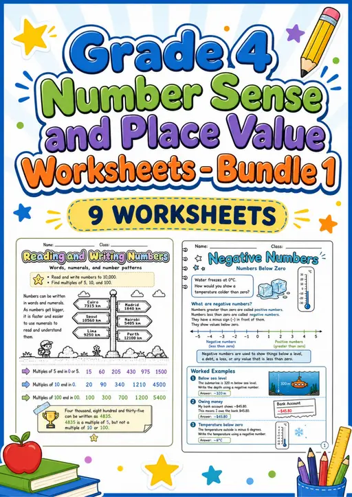 Grade 4 Number Sense and Place Value Worksheets - Pack 1