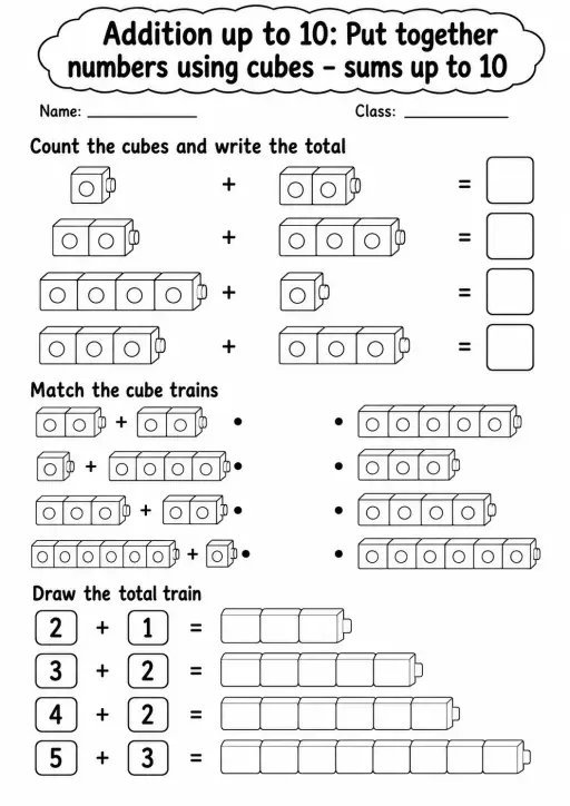 Pre-K Addition up to 10 Math Worksheet Pack
