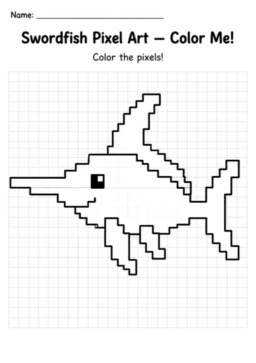 Swordfish Pixel Art Coloring Page