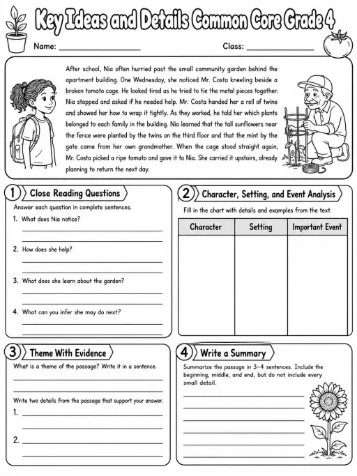 Key Ideas and Details Common Core Grade 4