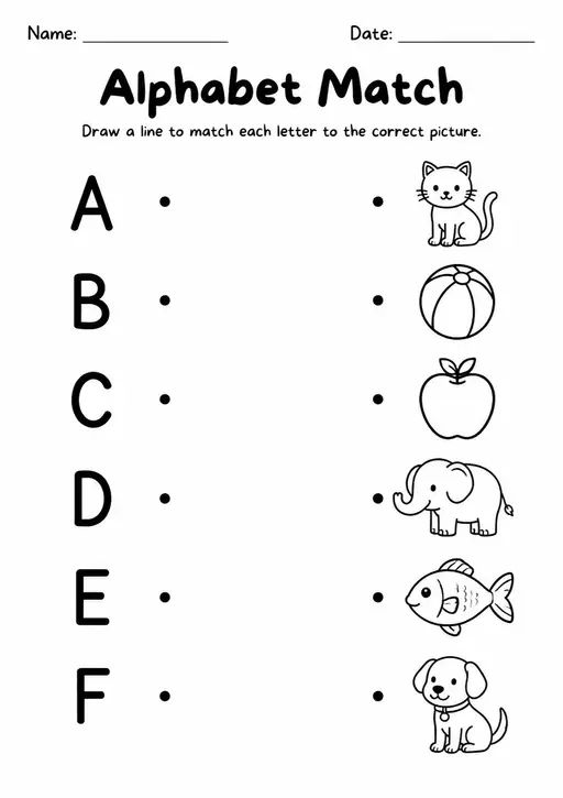 Free Printable Preschool ELA Alphabet Matching Pictures Worksheet