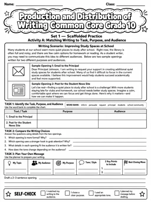 Production and Distribution of Writing Common Core Grade 10