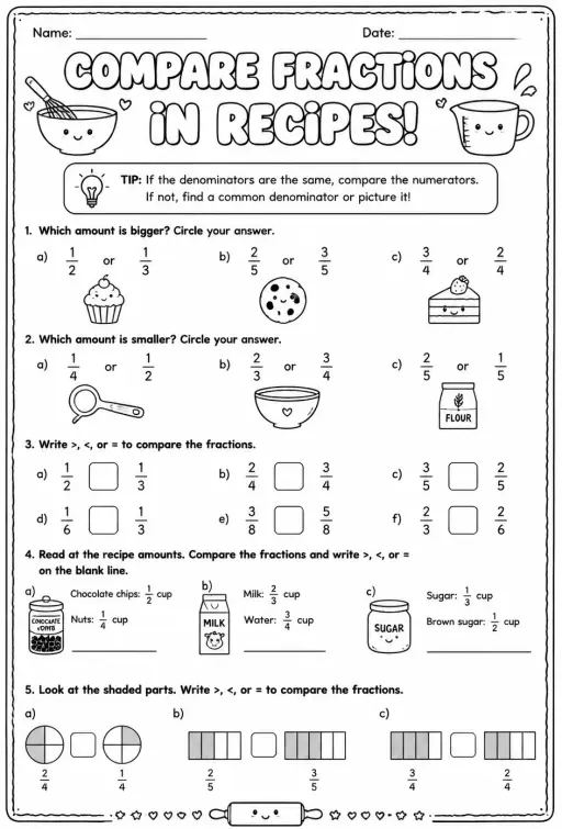 Compare fractions in recipes