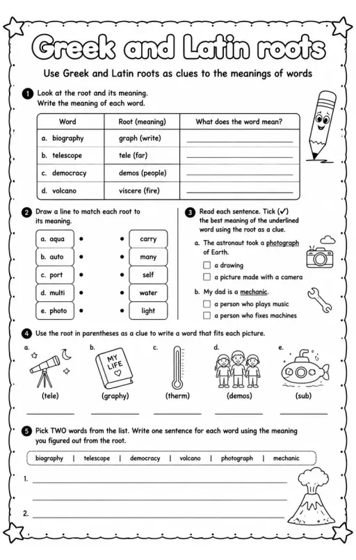 Use Greek and Latin roots as clues to the meanings of words