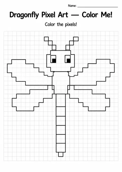 Dragonfly Pixel Art Coloring Page