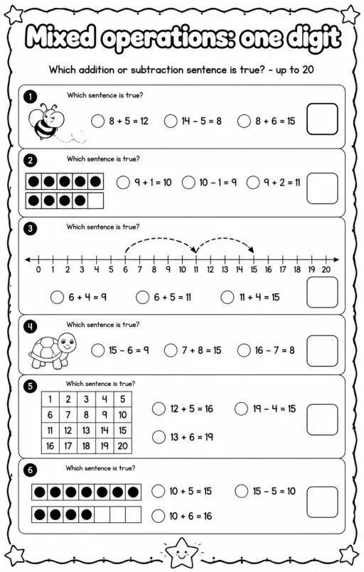 Which addition or subtraction sentence is true? - up to 20