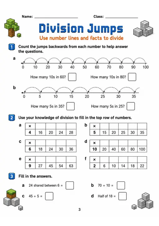 Division Jumps - Grade 3 Math Worksheet