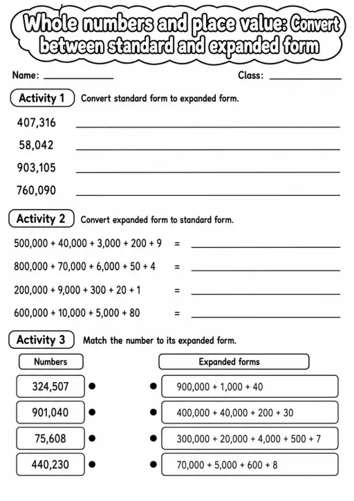 Grade 5 Whole Numbers And Place Value Math Worksheet Pack