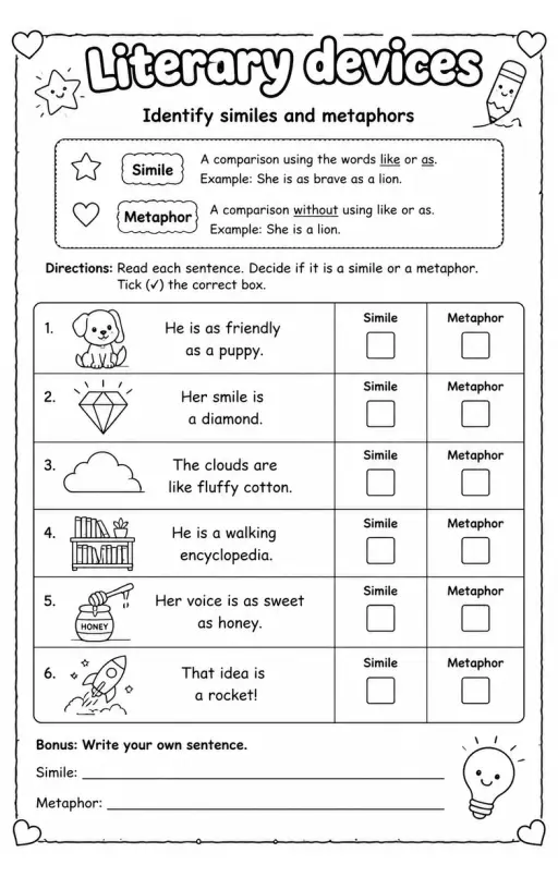 Identify similes and metaphors