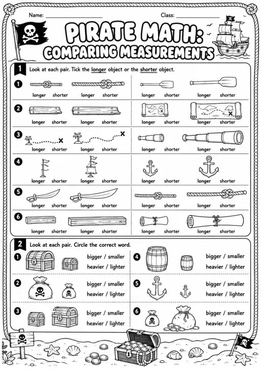 Pirate Math: Capacity and Volume Worksheet Pack