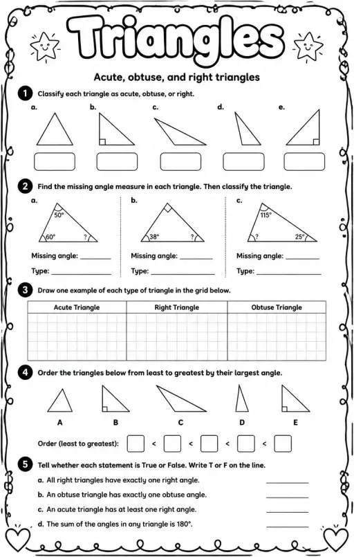 Acute, obtuse, and right triangles
