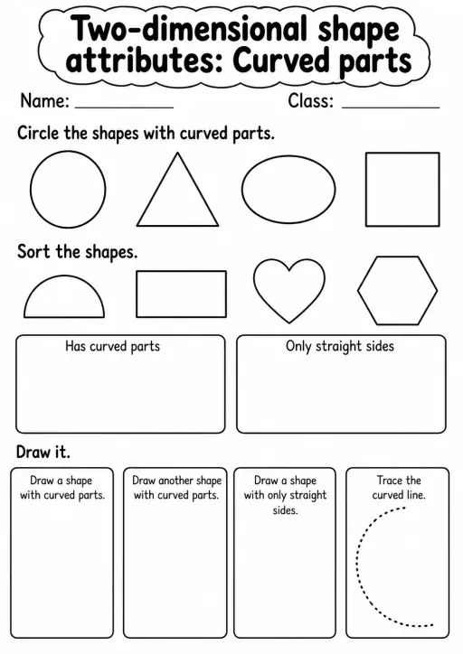 Kindergarten Two-dimensional Shape Attributes Math Worksheet Pack