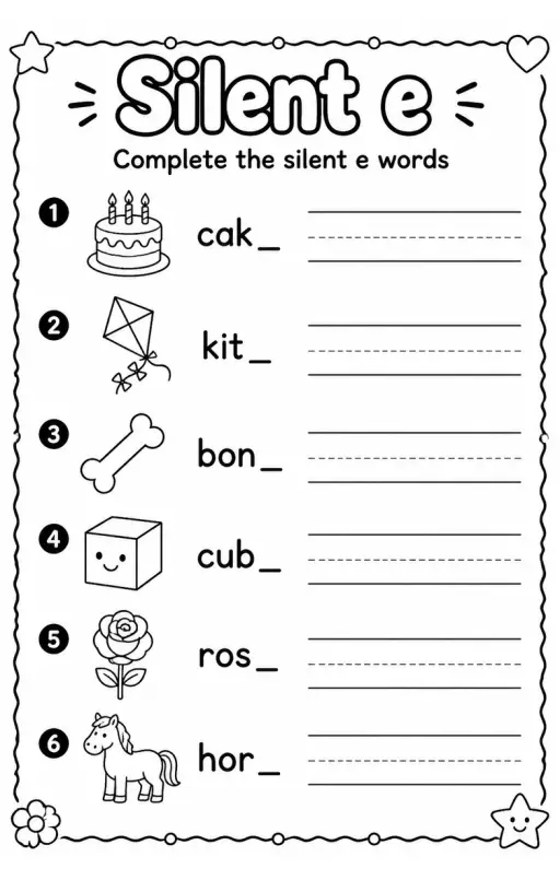 Complete the silent e words