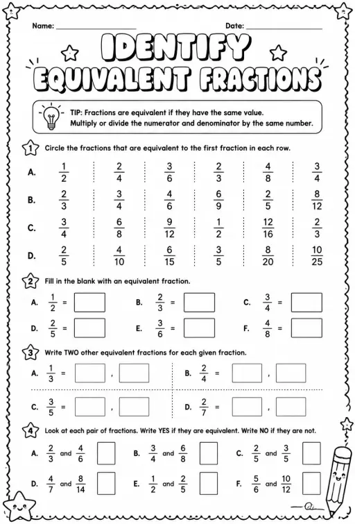Identify equivalent fractions