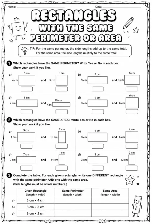 Rectangles with the same perimeter or area