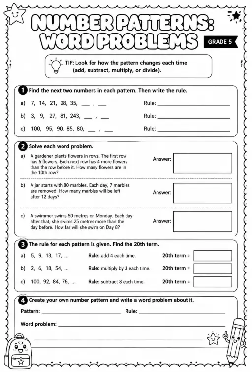 Number patterns: word problems