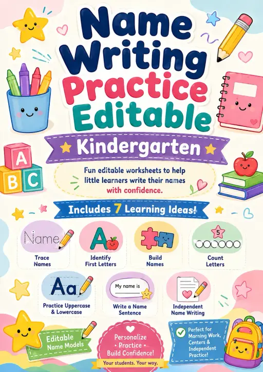 Name Writing Practice Editable Worksheet Pack