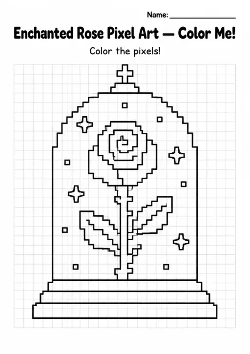 Enchanted Rose Pixel Art Coloring Page