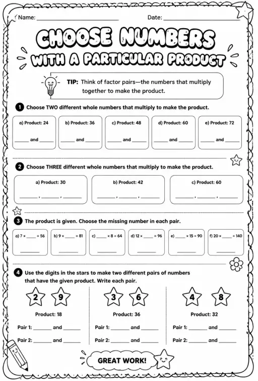 Choose numbers with a particular product