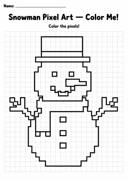Snowman Pixel Art Coloring Page