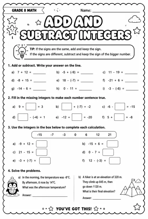 Add and subtract integers