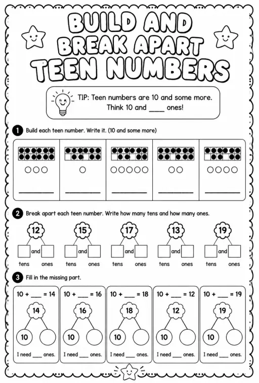 Build and break apart teen numbers