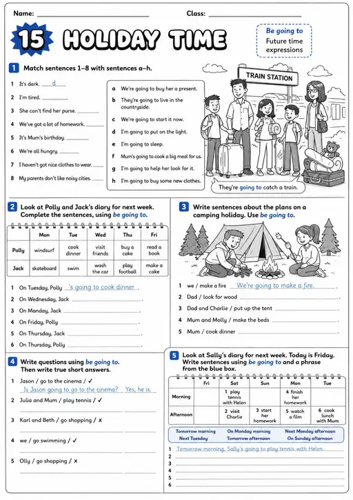 Be Going To Future Pack - 5 Worksheets | Grades 3-4 Grammar