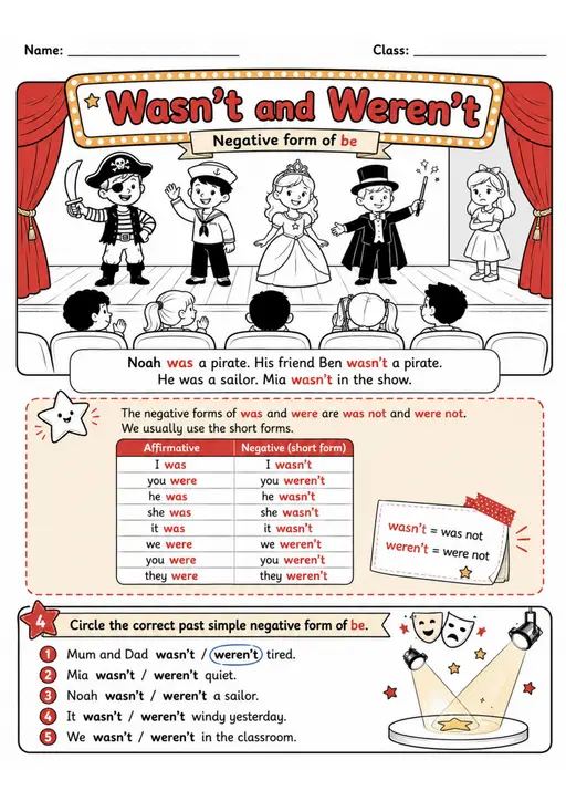 Wasn't and Weren't Pack - 2 Worksheets | Grades 2-3