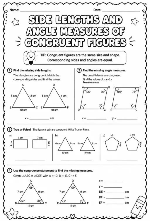 Side lengths and angle measures of congruent figures