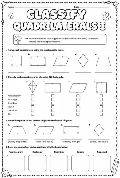 Classify quadrilaterals I